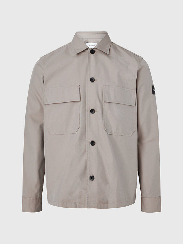 grey overshirt z diagonalu o pudełkowym kroju dla mężczyźni - calvin klein