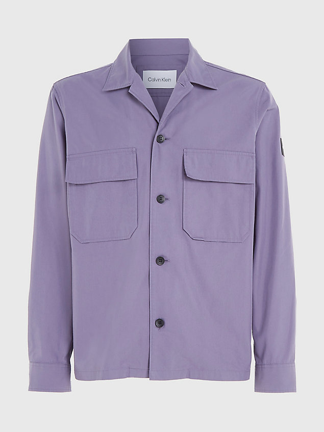 purple cotton blend twill overshirt for men calvin klein