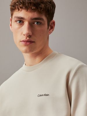 stony beige cotton sweatshirt for men calvin klein