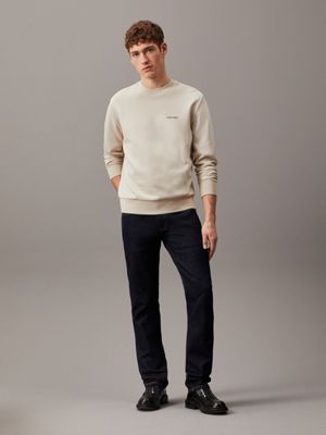 stony beige cotton sweatshirt for men calvin klein