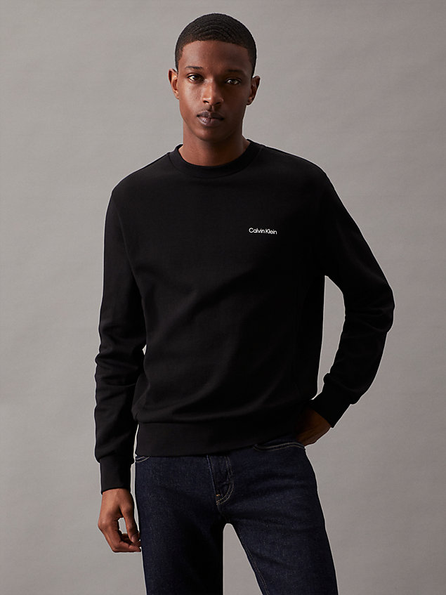 sweat-shirt en coton avec micro-logo black pour hommes calvin klein