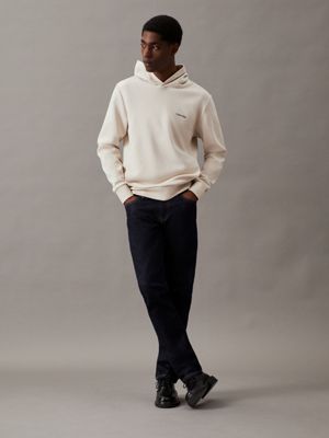 stony beige cotton hoodie for men calvin klein