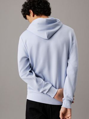 zen blue blended interlock hoodie for men calvin klein