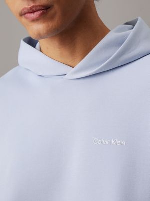 zen blue blended interlock hoodie for men calvin klein