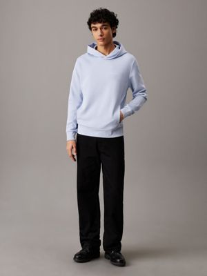 zen blue blended interlock hoodie for men calvin klein