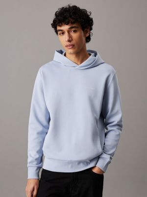 blue blended interlock hoodie for men calvin klein