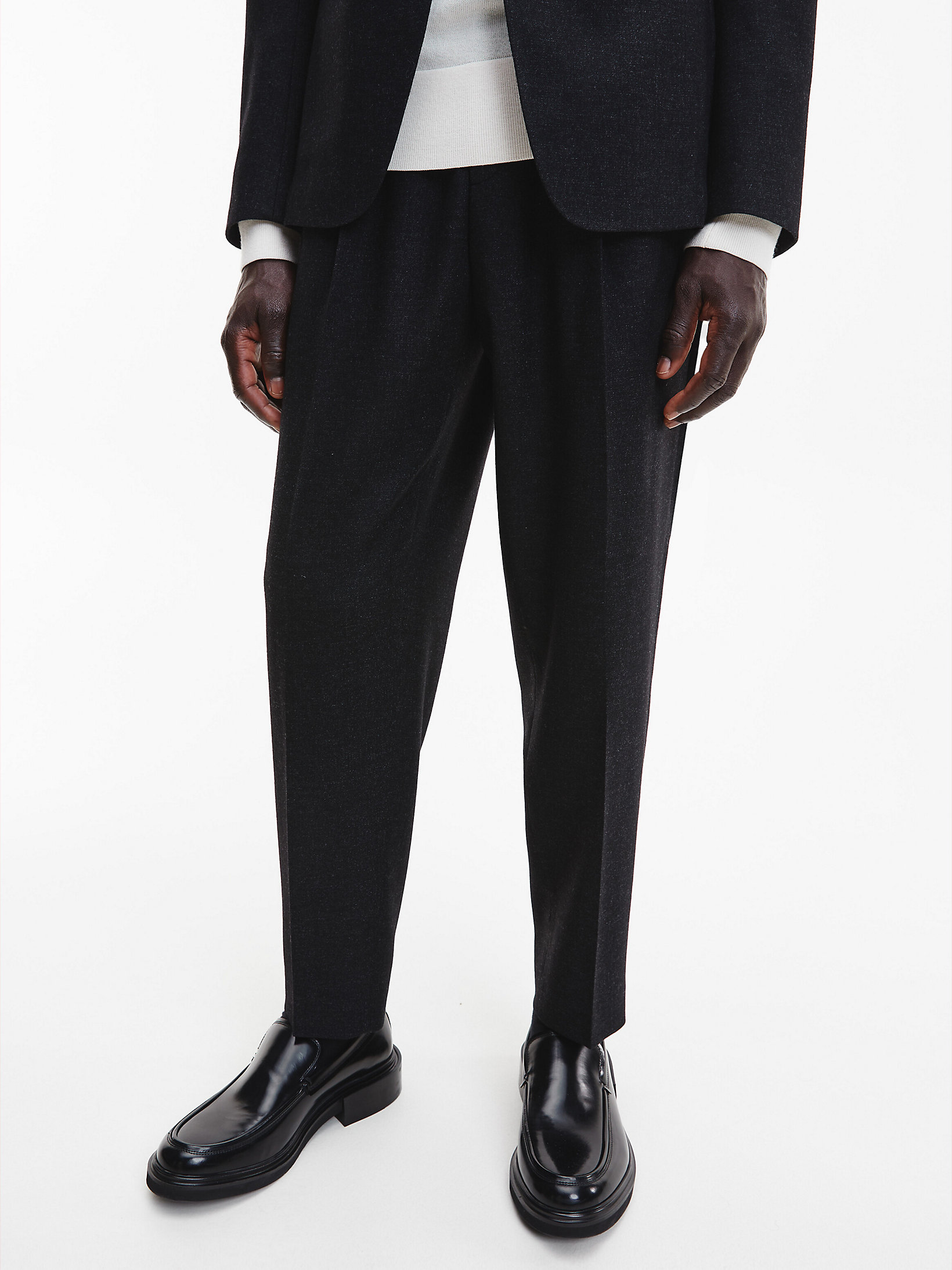 CK Black Virgin Wool Cropped Trousers undefined men Calvin Klein