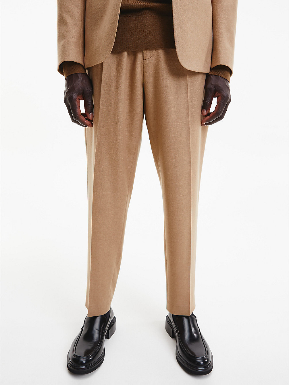 CARAMEL Virgin Wool Cropped Trousers undefined men Calvin Klein
