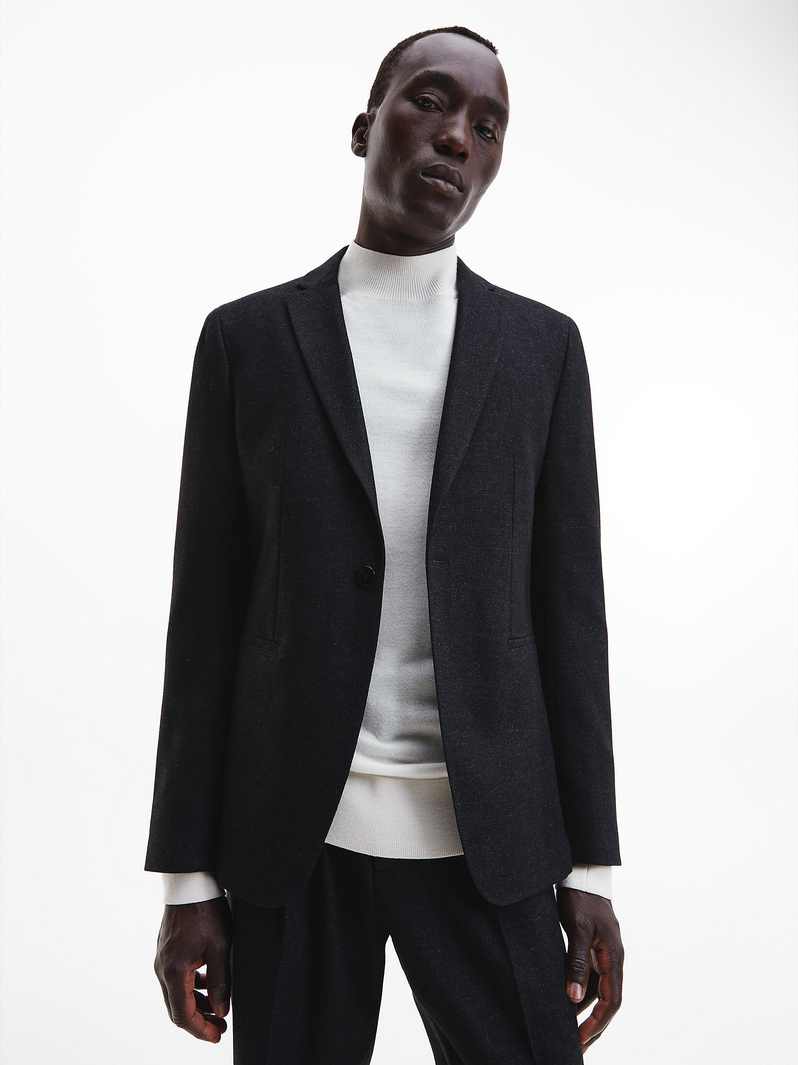 CK Black Virgin Wool Blazer undefined men Calvin Klein