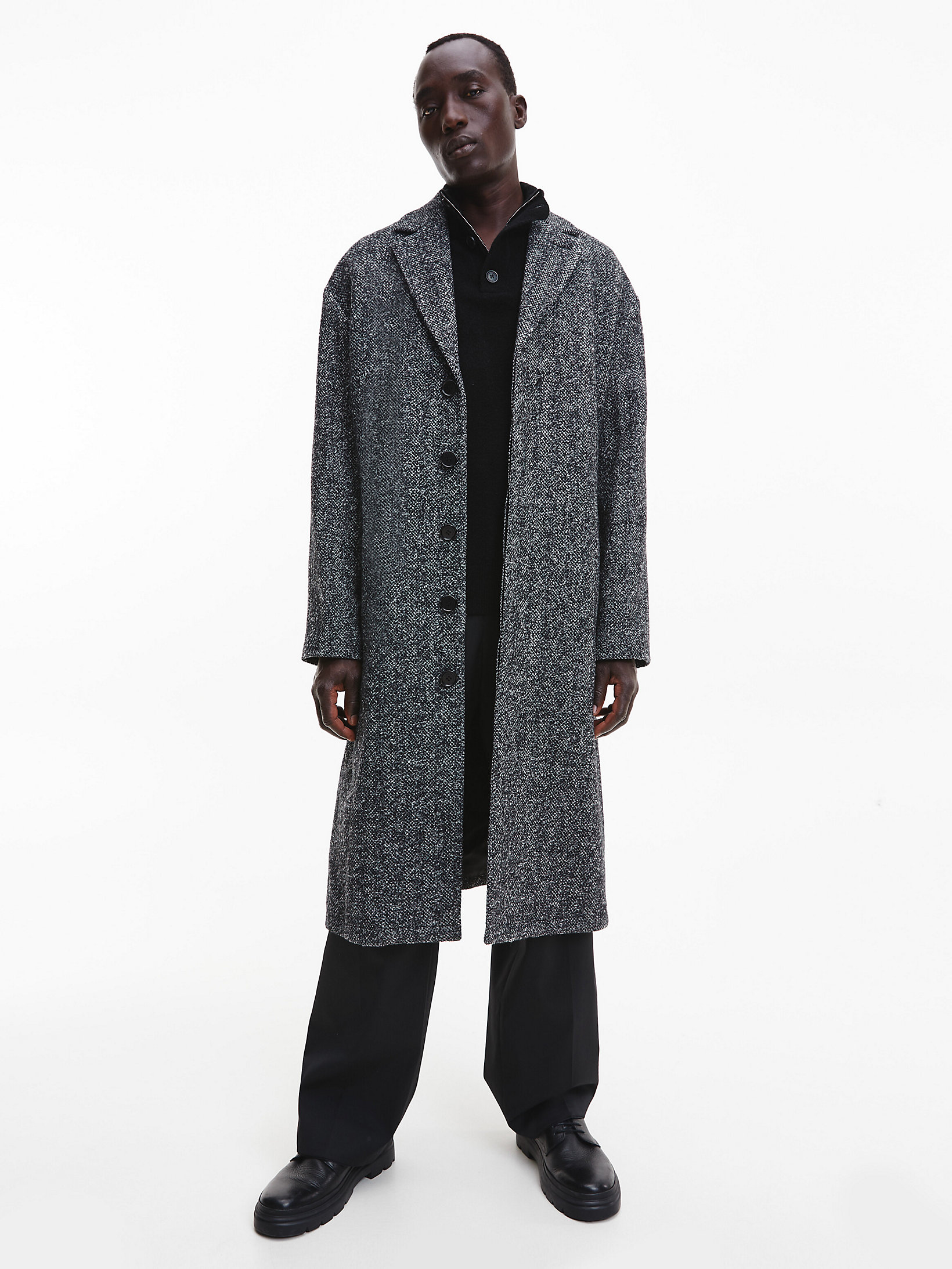 Grey Felted Wool Boucle Coat undefined men Calvin Klein
