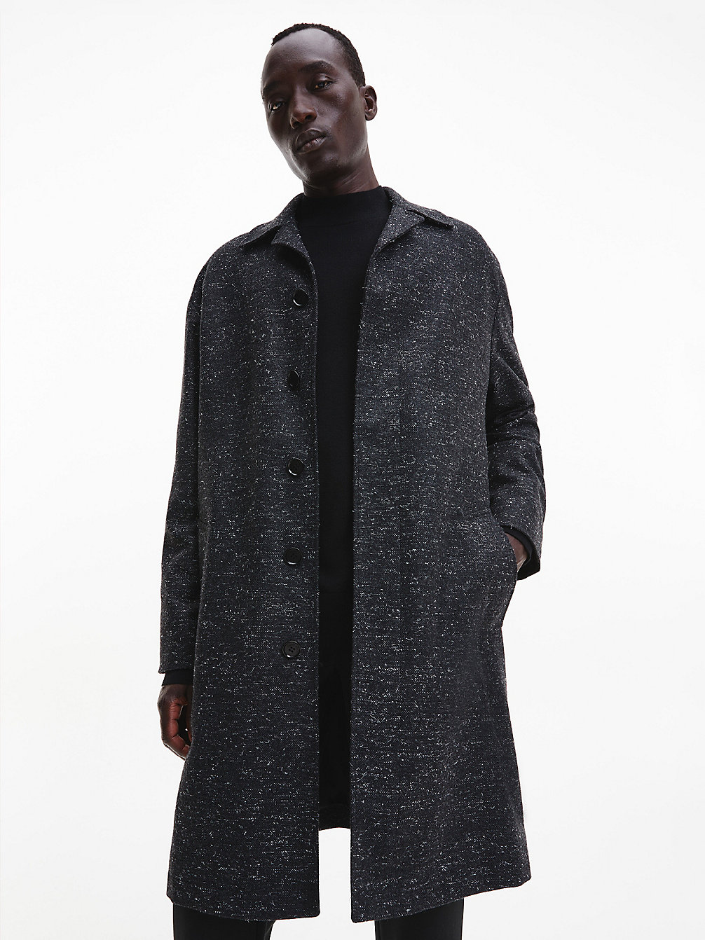 MEDIUM CHARCOAL Wool Tweed Car Coat undefined men Calvin Klein