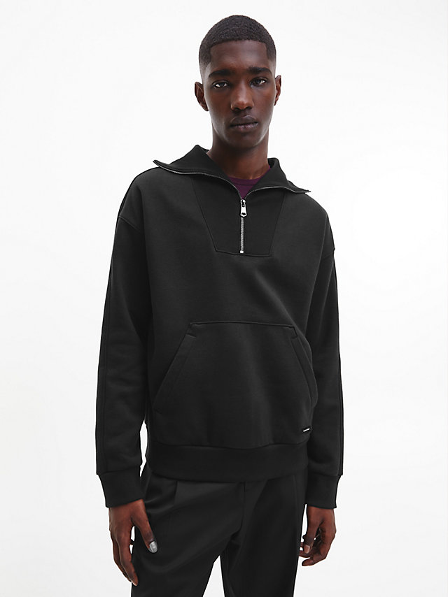 CK Black Relaxed Zip Neck Fleece Sweatshirt undefined men Calvin Klein