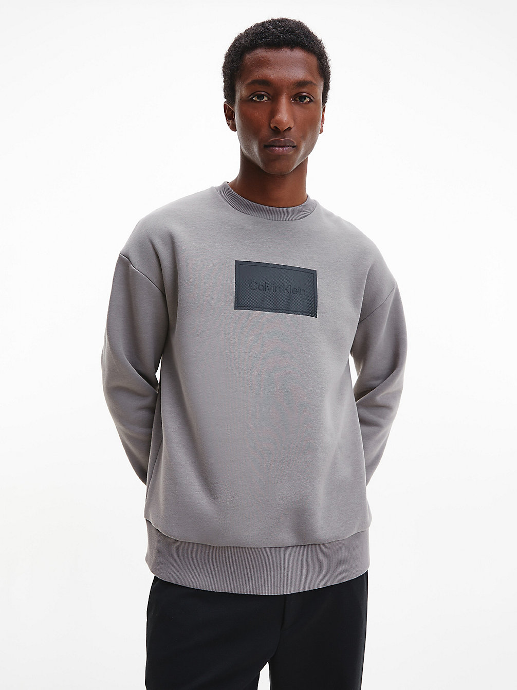 GREY ASPHALT Relaxed Textured Logo Sweatshirt undefined men Calvin Klein