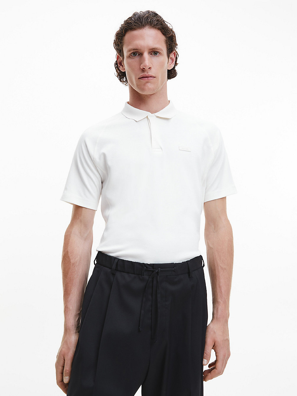 EGRET Brushed Cotton Jersey Polo Shirt undefined men Calvin Klein