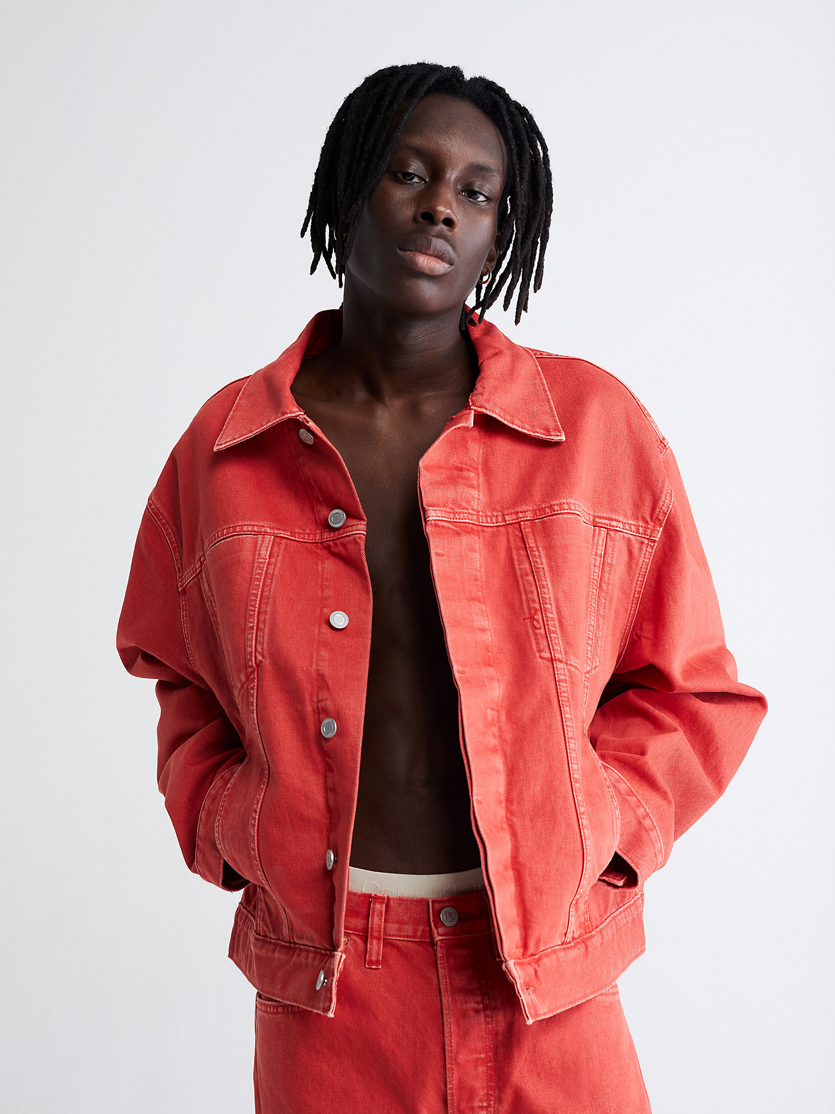 Crimson Overdye Unisex Denim Jacket undefined unisex Calvin Klein
