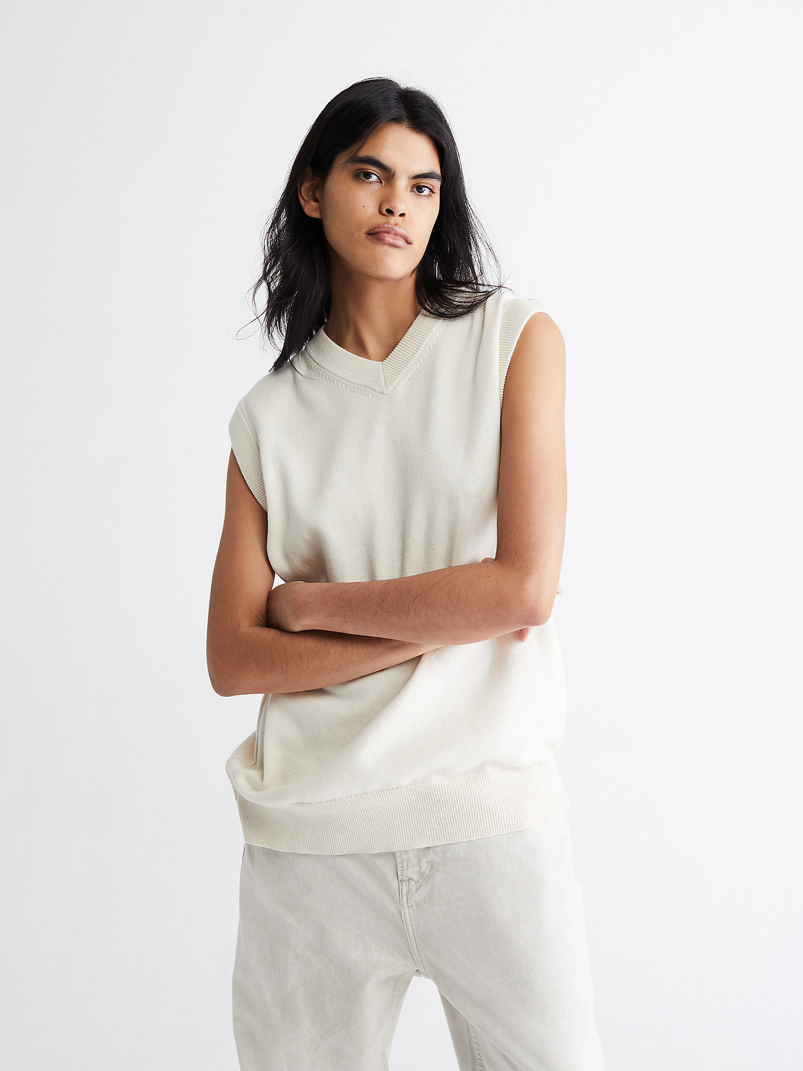 Bone White Unisex Cotton Wool Knit Vest undefined unisex Calvin Klein