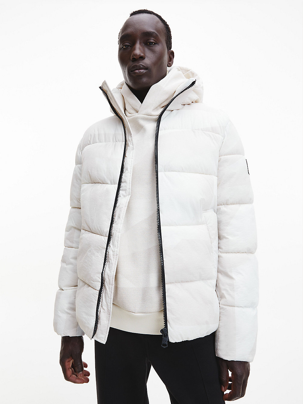 SHADOW PRINT EGRET/STONY BEIGE Recycled Nylon Puffer Jacket undefined men Calvin Klein