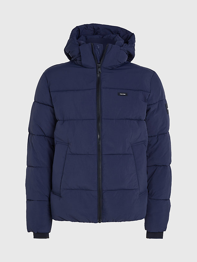 blue quilted puffer jacket for men calvin klein