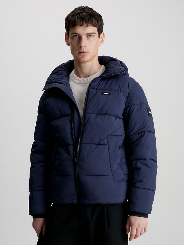 blue quilted puffer jacket for men calvin klein