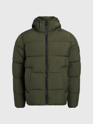 DARK OLIVE Recycled Nylon Puffer Jacket for men CALVIN KLEIN