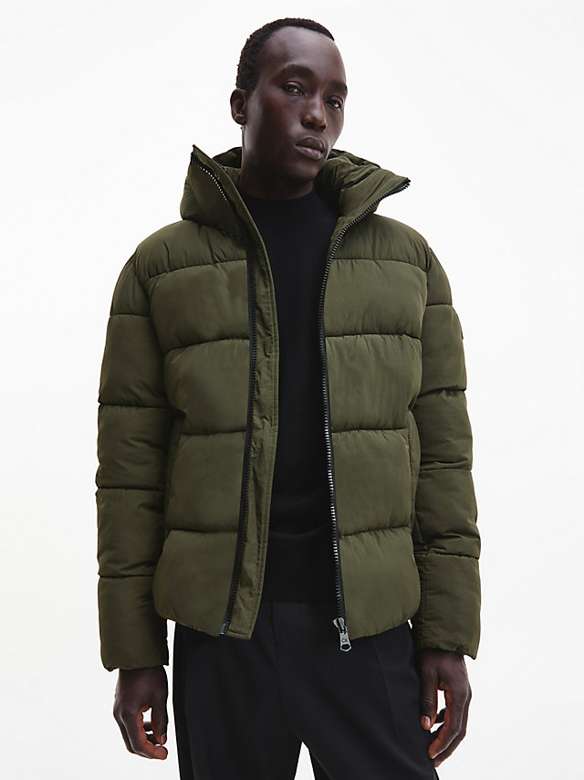 Dark Olive Recycled Nylon Puffer Jacket undefined men Calvin Klein
