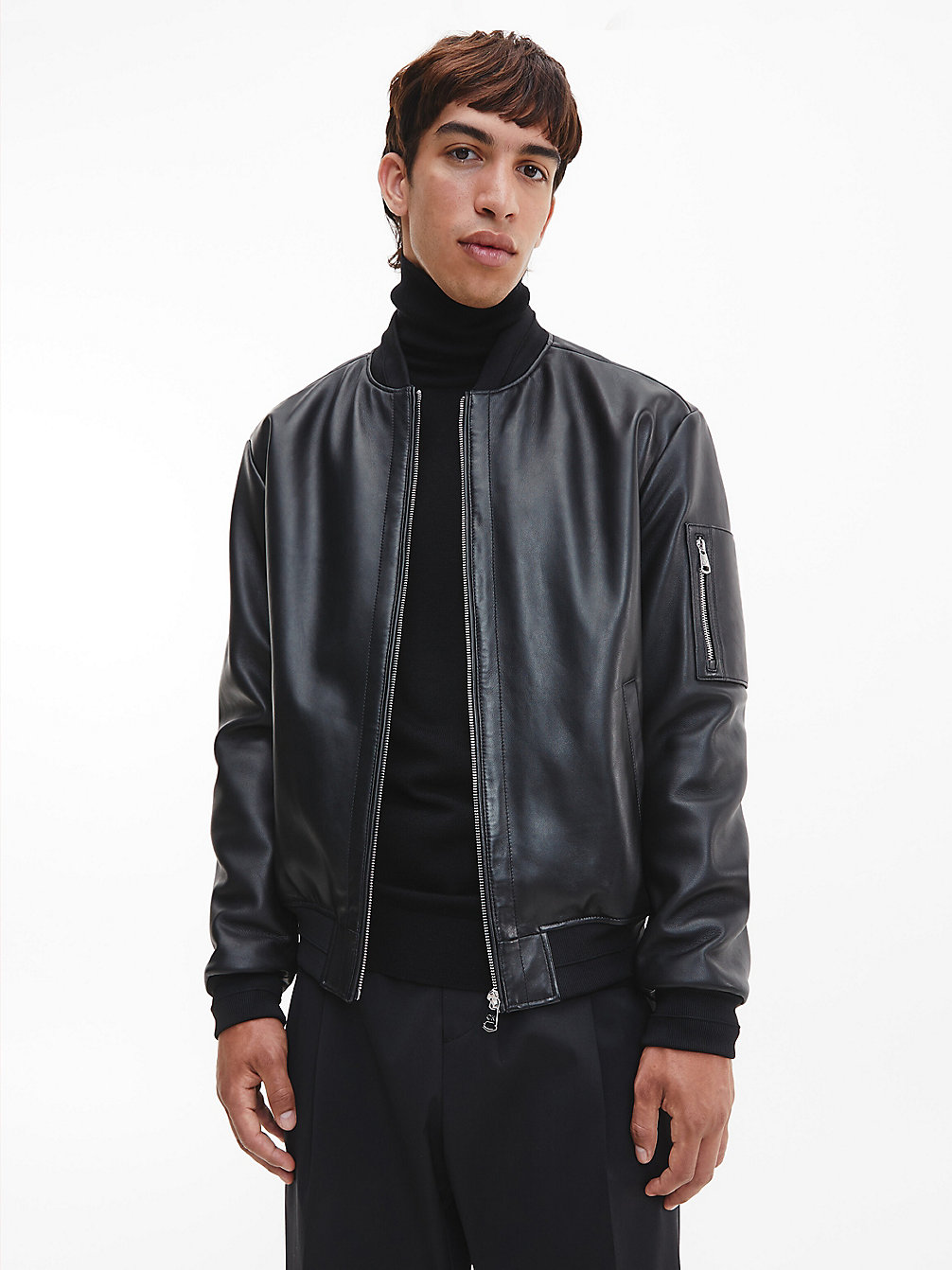 CK BLACK Relaxed Leather Bomber Jacket undefined men Calvin Klein