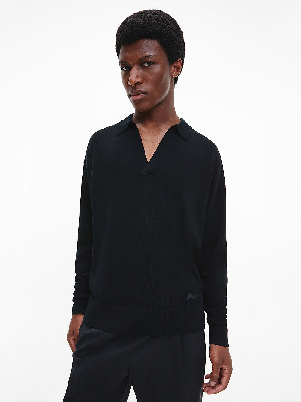 CK BLACK > Swobodny Sweter Polo Z Wełny Merynosa > undefined Mężczyźni - Calvin Klein
