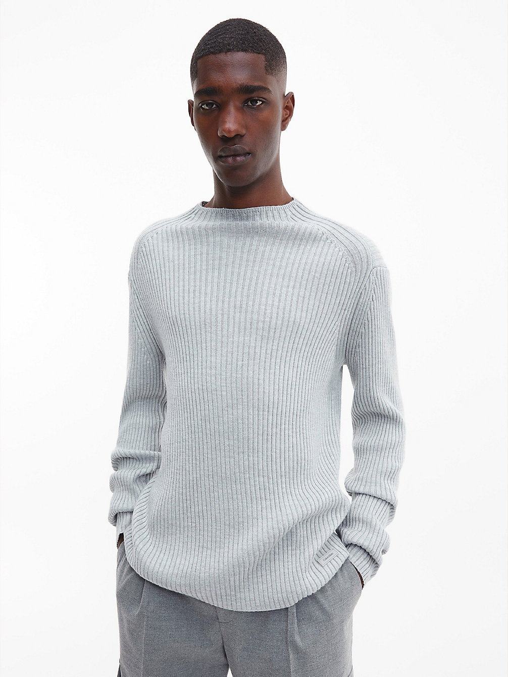 MID GREY HEATHER > Sweter Z Półgolfem Ze Ściągaczowego Materiału > undefined Mężczyźni - Calvin Klein