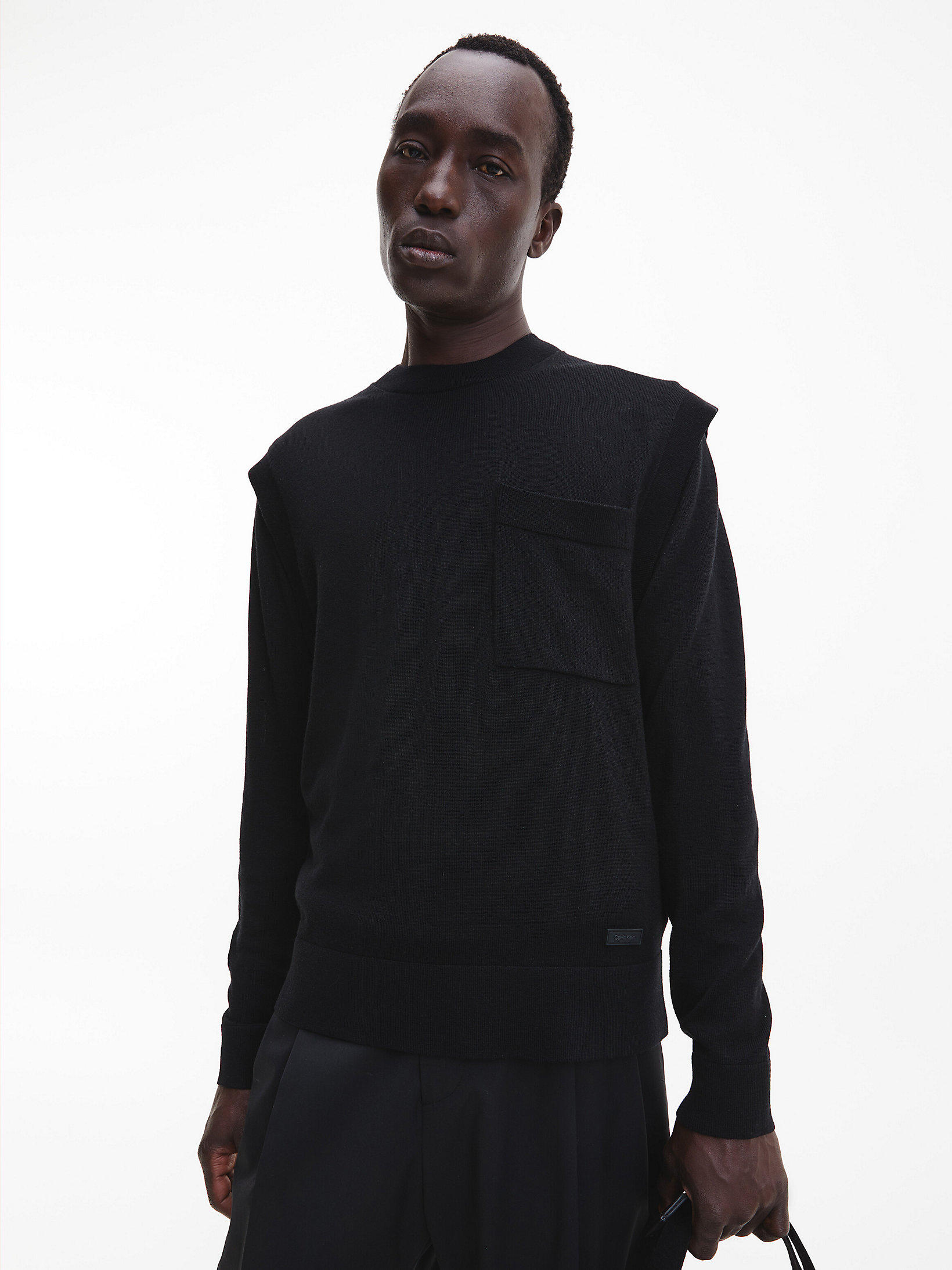 CK Black Relaxed Merino Wool Gilet undefined men Calvin Klein