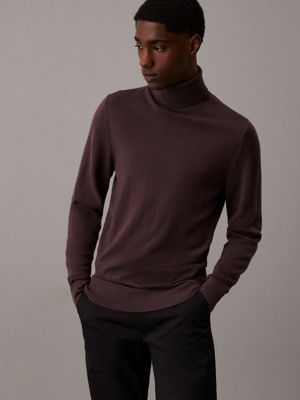 black merino roll neck jumper for men calvin klein