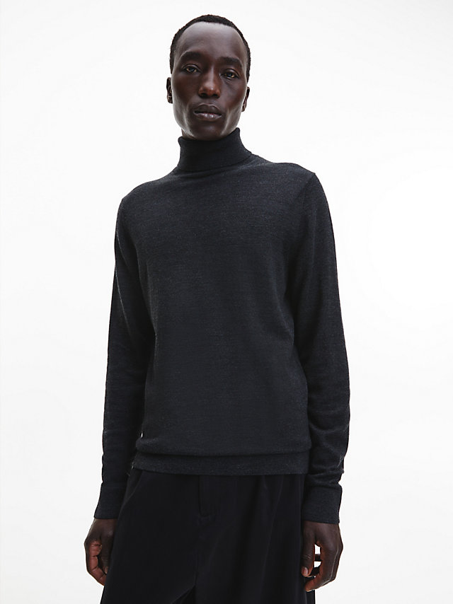 Black Heather Merino Wool Roll Neck Jumper undefined men Calvin Klein