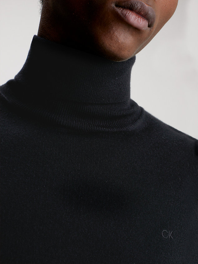 black merino roll neck jumper for men calvin klein