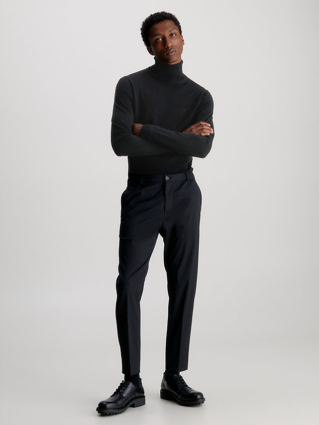 black sweter z golfem z wełny merynosa dla mężczyźni - calvin klein