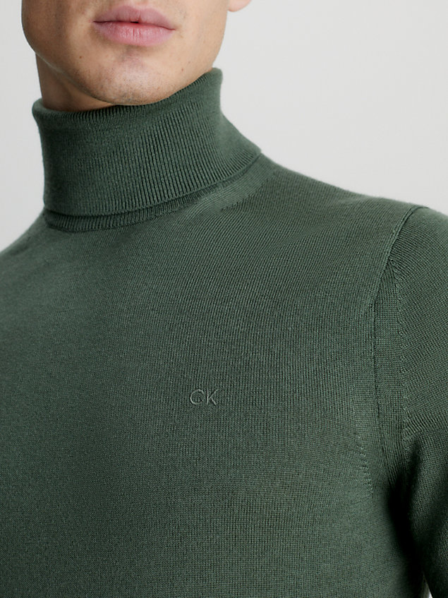 green sweter z golfem z wełny merynosa dla mężczyźni - calvin klein