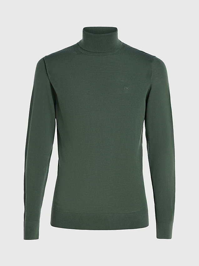 green sweter z golfem z wełny merynosa dla mężczyźni - calvin klein