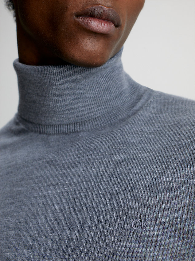 maglione a collo alto in lana merino grey da uomo calvin klein