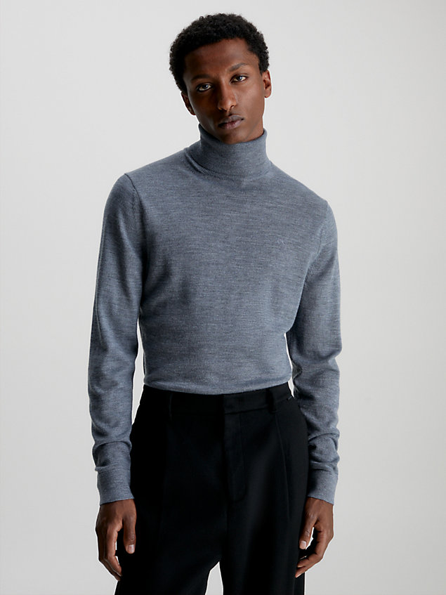 grey sweter z golfem z wełny merynosa dla mężczyźni - calvin klein