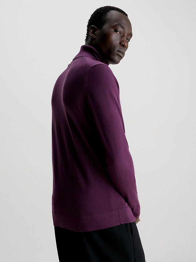 purple sweter z golfem z wełny merynosa dla mężczyźni - calvin klein
