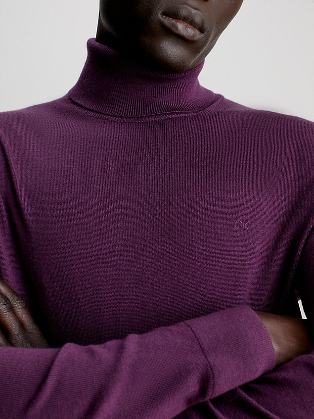jersey de cuello vuelto de lana merino purple de hombre calvin klein