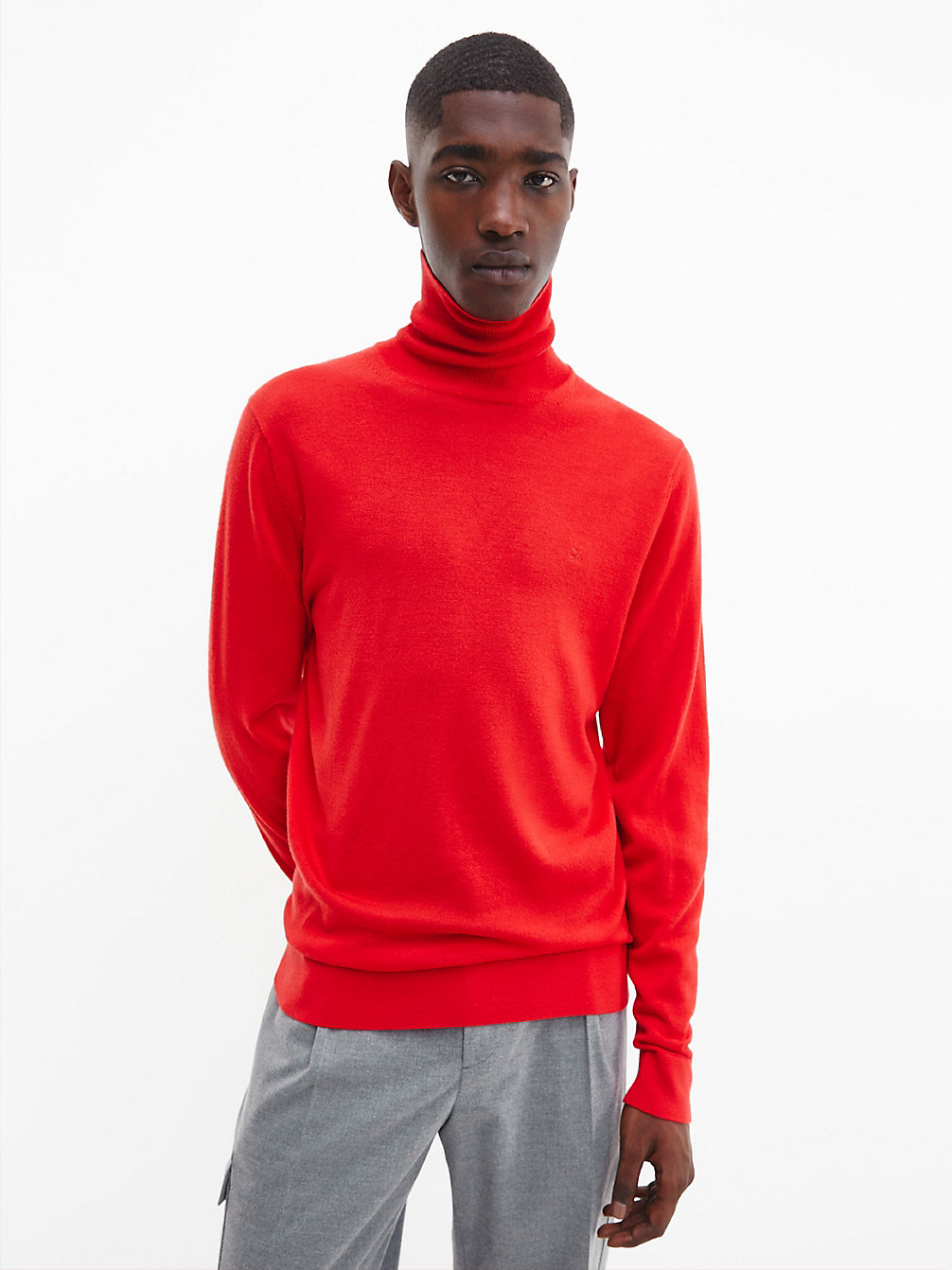 RACING RED > Sweter Z Wywijanym Dekoltem Z Wełny Merynosa > undefined Mężczyźni - Calvin Klein