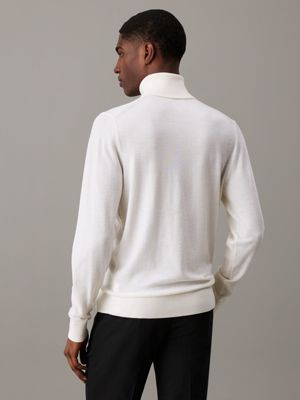 pull à col roulé en laine mérinos white pour hommes calvin klein