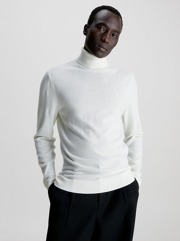white sweter z golfem z wełny merynosa dla mężczyźni - calvin klein