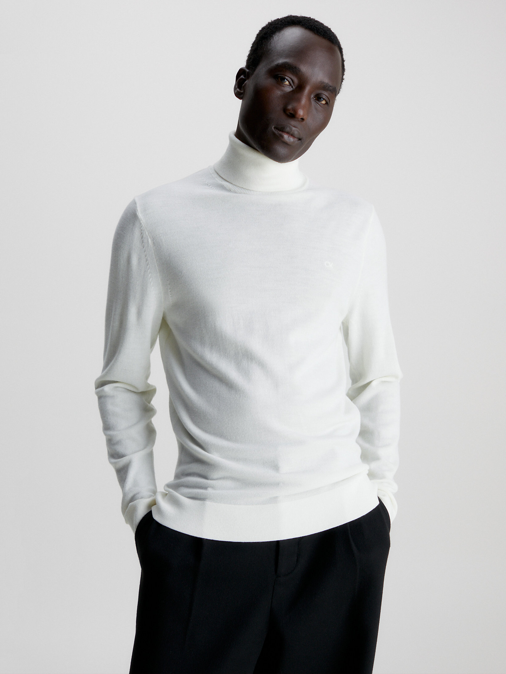 Egret Merino Wool Roll Neck Jumper undefined men Calvin Klein