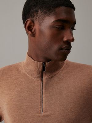 travertine heather merino zip neck jumper for men calvin klein