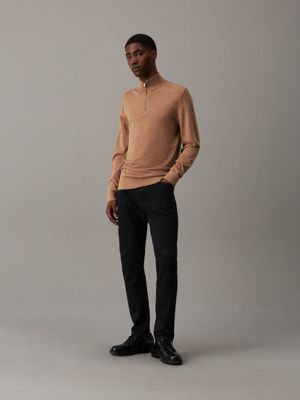 travertine heather merino zip neck jumper for men calvin klein