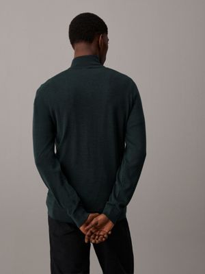 midnight forest heather merino zip neck jumper for men calvin klein