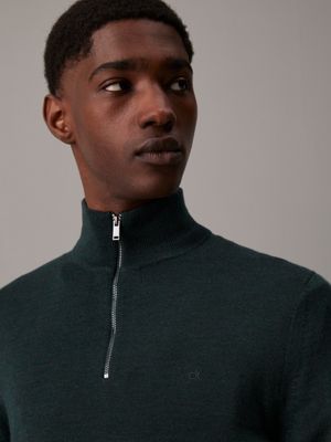 midnight forest heather merino zip neck jumper for men calvin klein