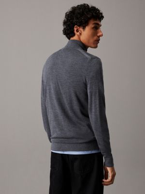 dark grey heather merino zip neck jumper for men calvin klein