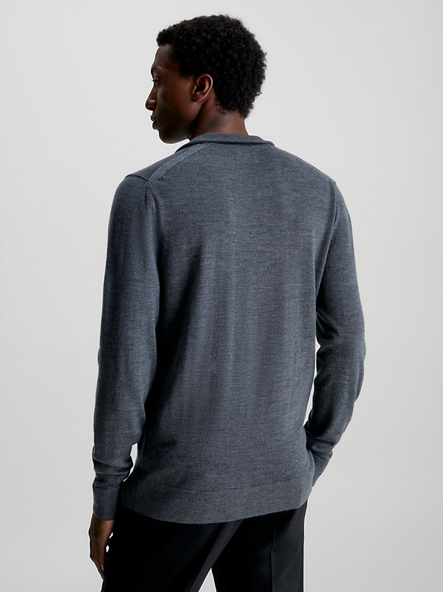 grey sweter z dekoltem na zamek z wełny merynosa dla mężczyźni - calvin klein