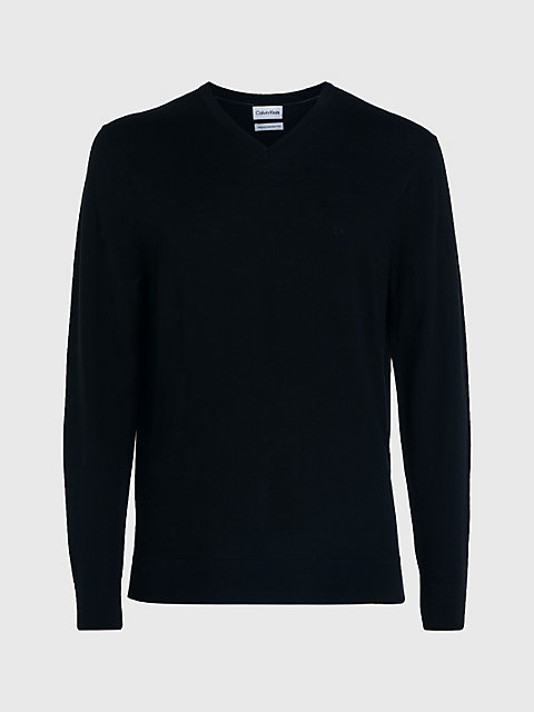 black merino wool v-neck jumper for men calvin klein
